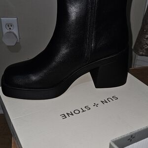Sun + Stone Women's Classic Black Heeled Boots